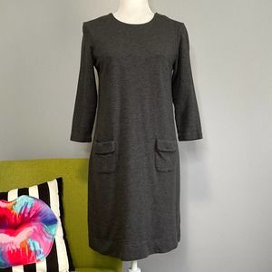 J Jill Grey Ponte Stretch Knit 3/4 Sleeve Tunic Shift Dress XS
